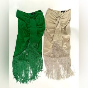 Bright Green + Cream Fringe Hem Skirts (Sold together)